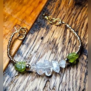 Organic Luxury:  True Peridot  & Double Terminated Herkimer Diamonds Bracelet